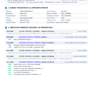 BMW Ametlik Täielik Hooldusajalugu (Service History)